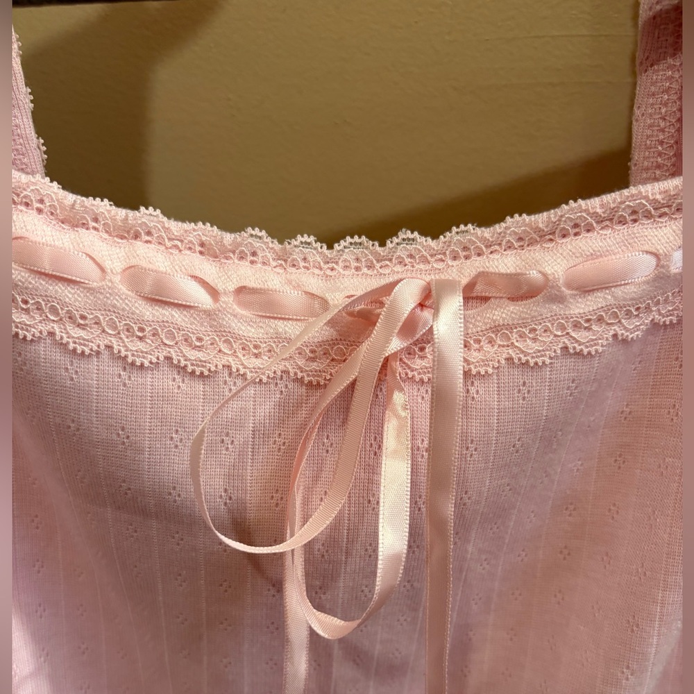NWOT Charlotte Russe Pink Coquette Mini Dress Ribbon/Lace Trim Women’s Size M - Picture 4 of 11